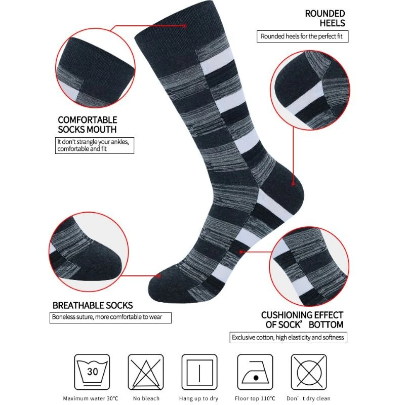 (image for) 5 Pairs Men's Dress Socks Cotton Colorful Striped Geometric Pattern Funny Casual Pack Novelty Business Socks Comfortable