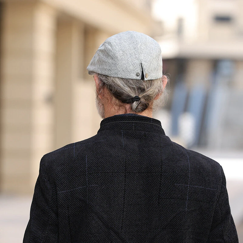 (image for) Collrown Cotton Linen Beret Men's Simple Vintage Forward Cap Casual Daily Flat Hats Solid Color Cabbie Driving Cap Outdoor