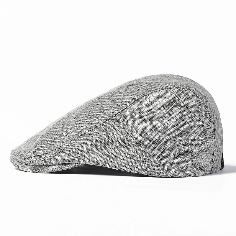 (image for) Collrown Cotton Linen Beret Men's Simple Vintage Forward Cap Casual Daily Flat Hats Solid Color Cabbie Driving Cap Outdoor