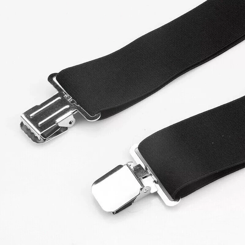 (image for) Men's Suspenders With 5cm Widened And Comfortable Elastic Straps, Adjustable 4 Clips For Trousers, Classic Black Suspenders Elastic X-Back