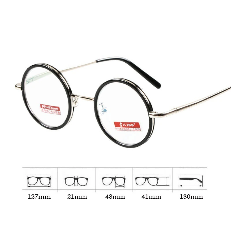 (image for) Retro Round Metal Frame Reading Glasses Minimalist Anti-blue Light Presbyopia Eyeglasses